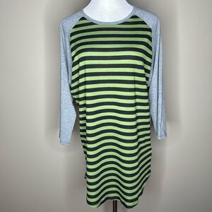 LuLaRoe Randy womens 3/4 sleeve top t-shirt black and green striped size XL.